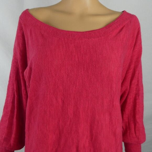 Athleta Linen Cotton Blend Wide Neck Pullover Sweater Pink Ribbed Contrast XS - Picture 2 of 10